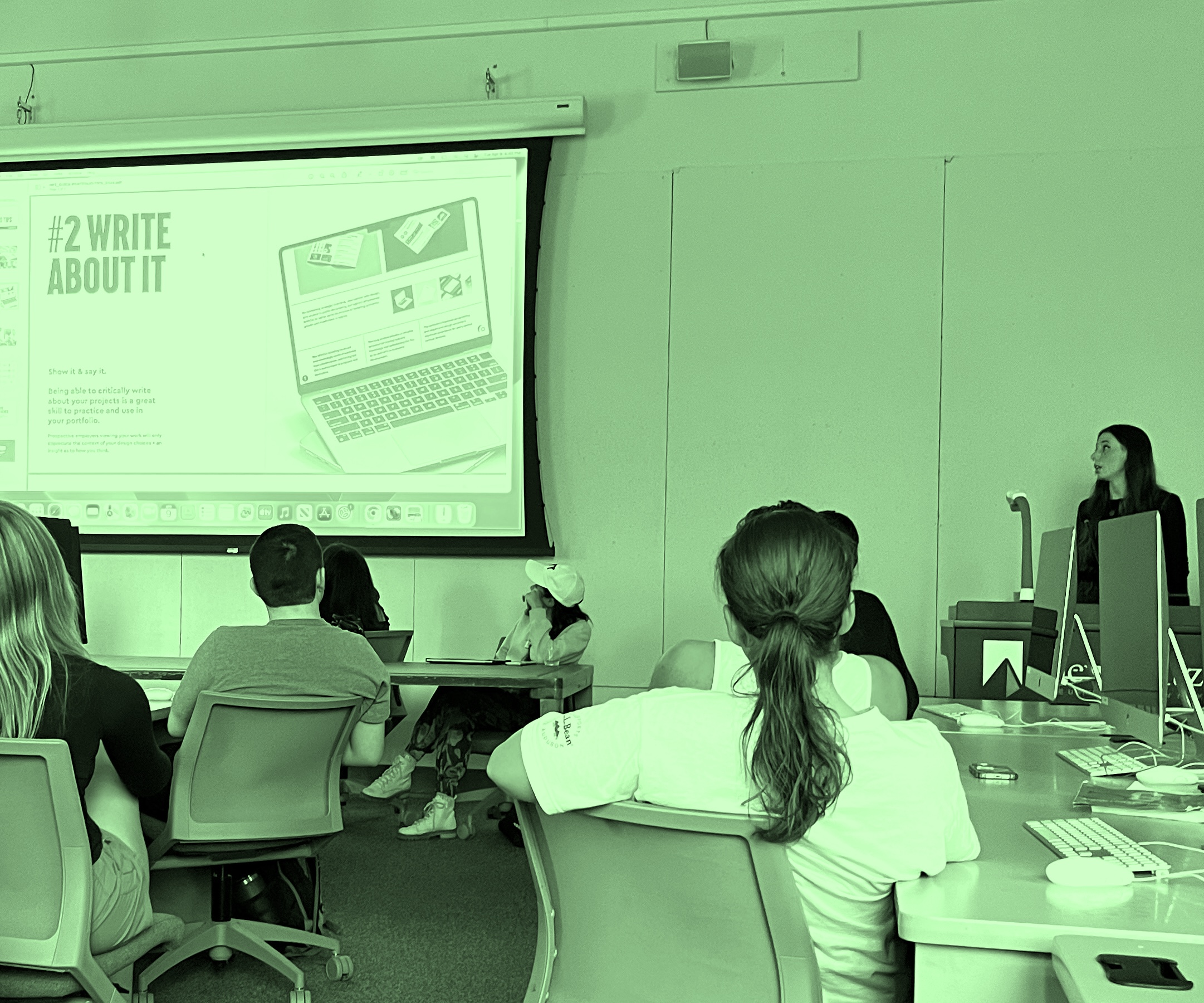 person talking in front of people